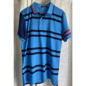 G Fore Men's Medium Variegated Blue Striped Tech Performance Golf Polo Shirt